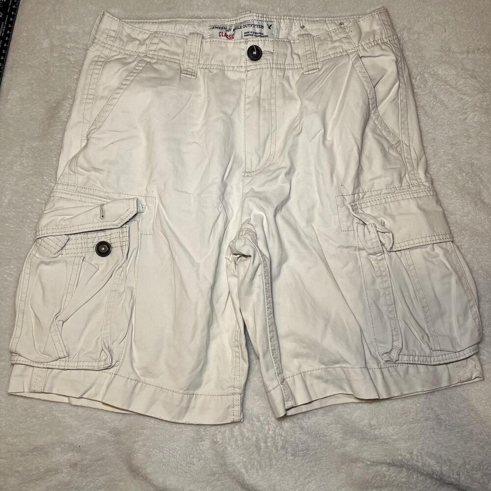 American Eagle Cargo Shorts Mens Size 30 Beige Canvas 10in Inseam Relaxed Fit